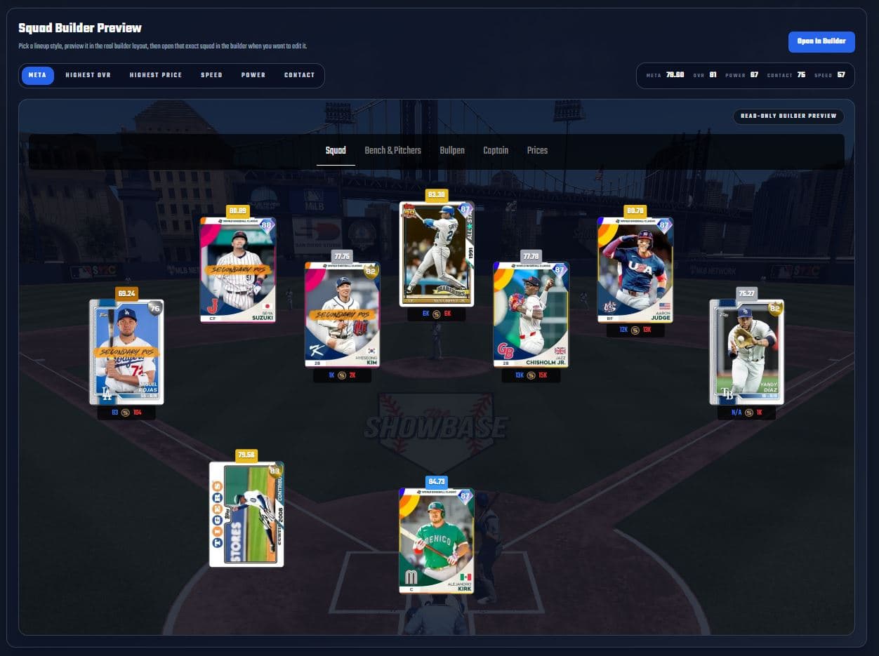 theSHOWBASE personal squad builder screenshot