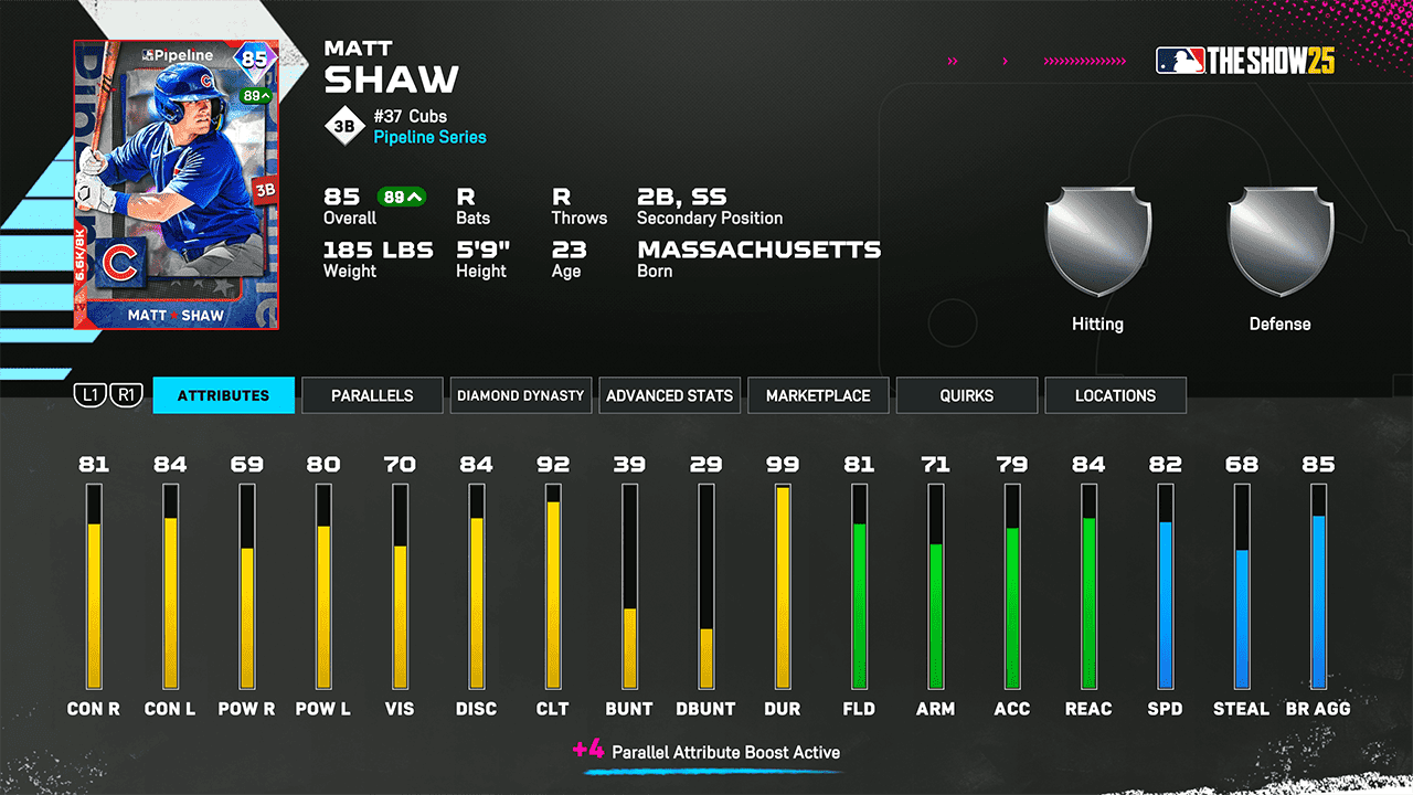 MLB The Show 25 Hitter Attributes Example