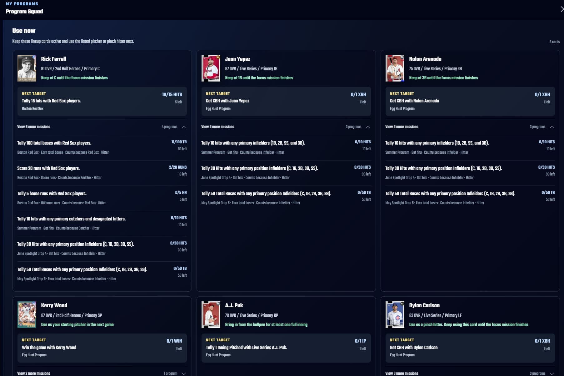 Program Squad assigning owned players to overlapping missions with next-target progress